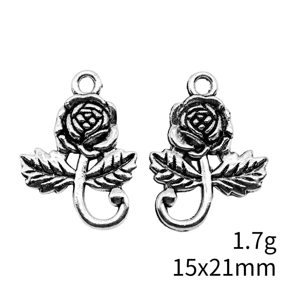 15x21mm 1.7g Antique Silver Zinc Alloy Flower Charm Pendant for DIY Bracelet Necklace Jewelry Making