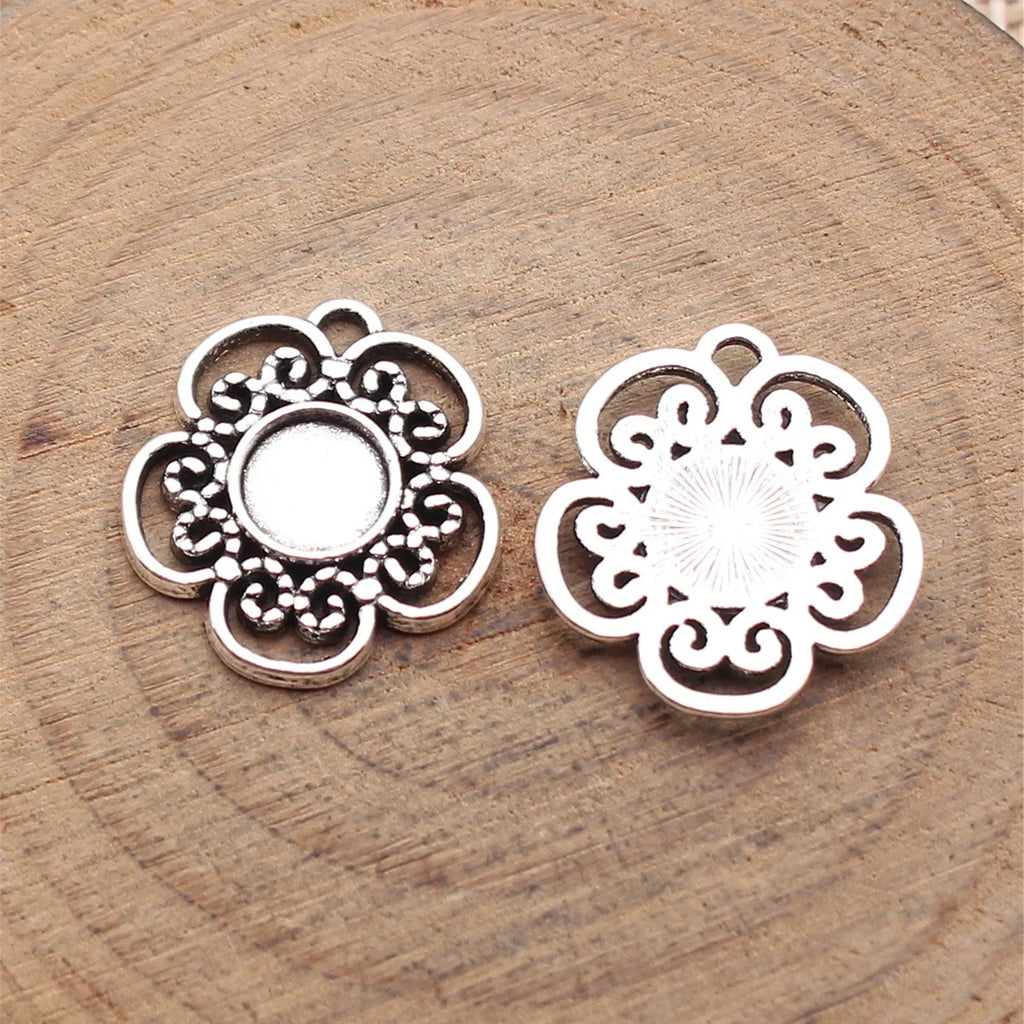 17x16mm 1.1g Antique Silver Zinc Alloy Flower Charm Pendant for DIY Necklace Bracelet Making
