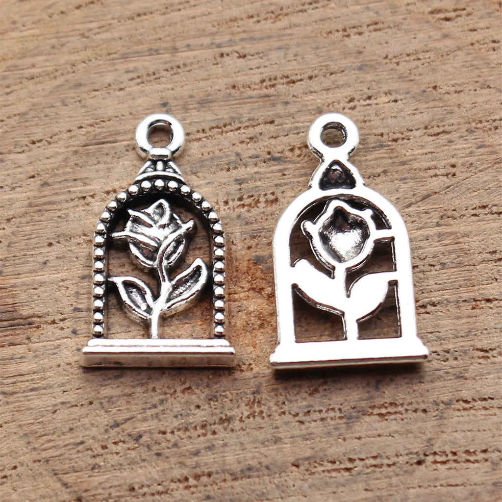 18x10mm 0.79g Antique Silver Zinc Alloy Rose Flower Charm Pendant for DIY Necklace Bracelet Making