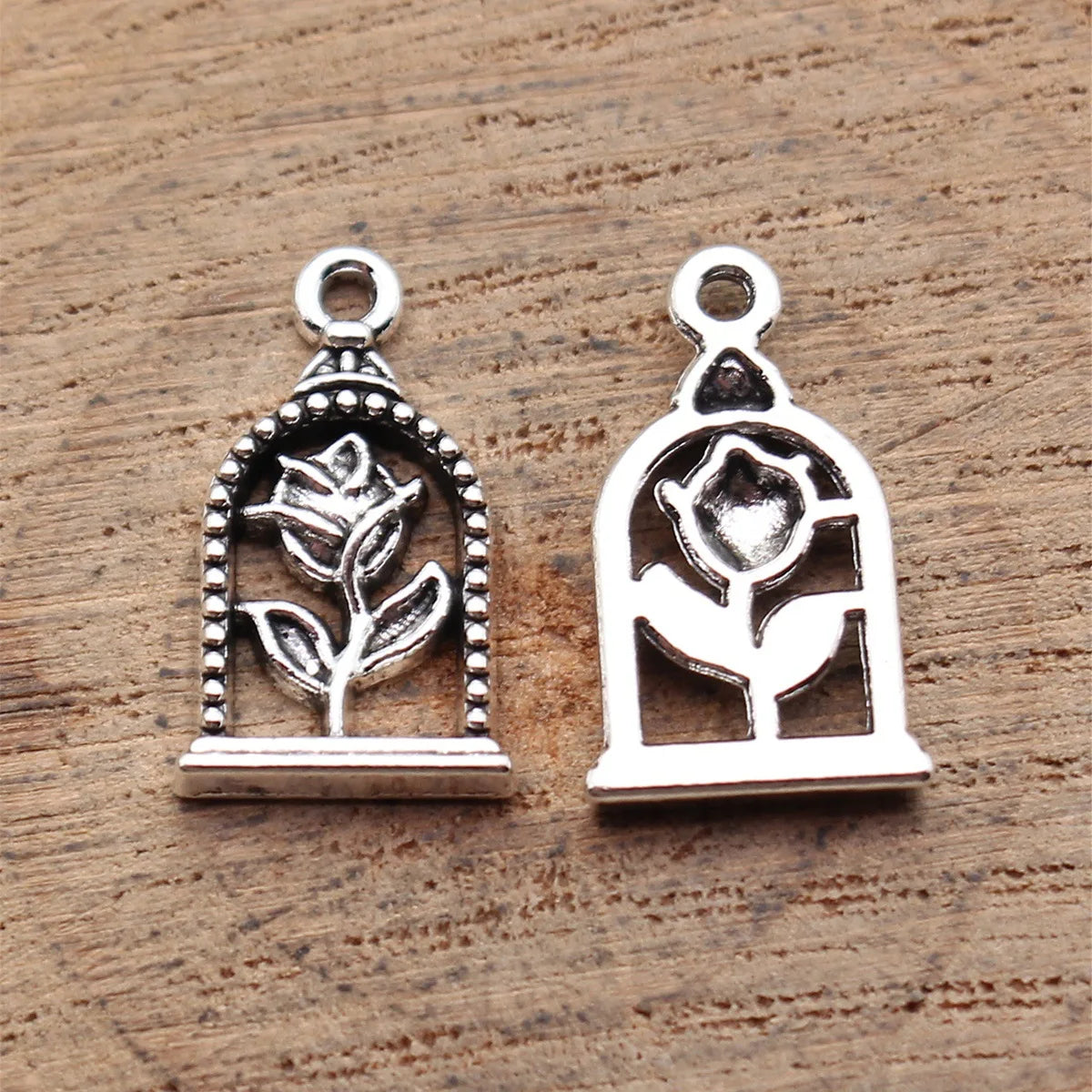 18x10mm 0.79g Antique Silver Zinc Alloy Rose Flower Charm Pendant for DIY Necklace Bracelet Making
