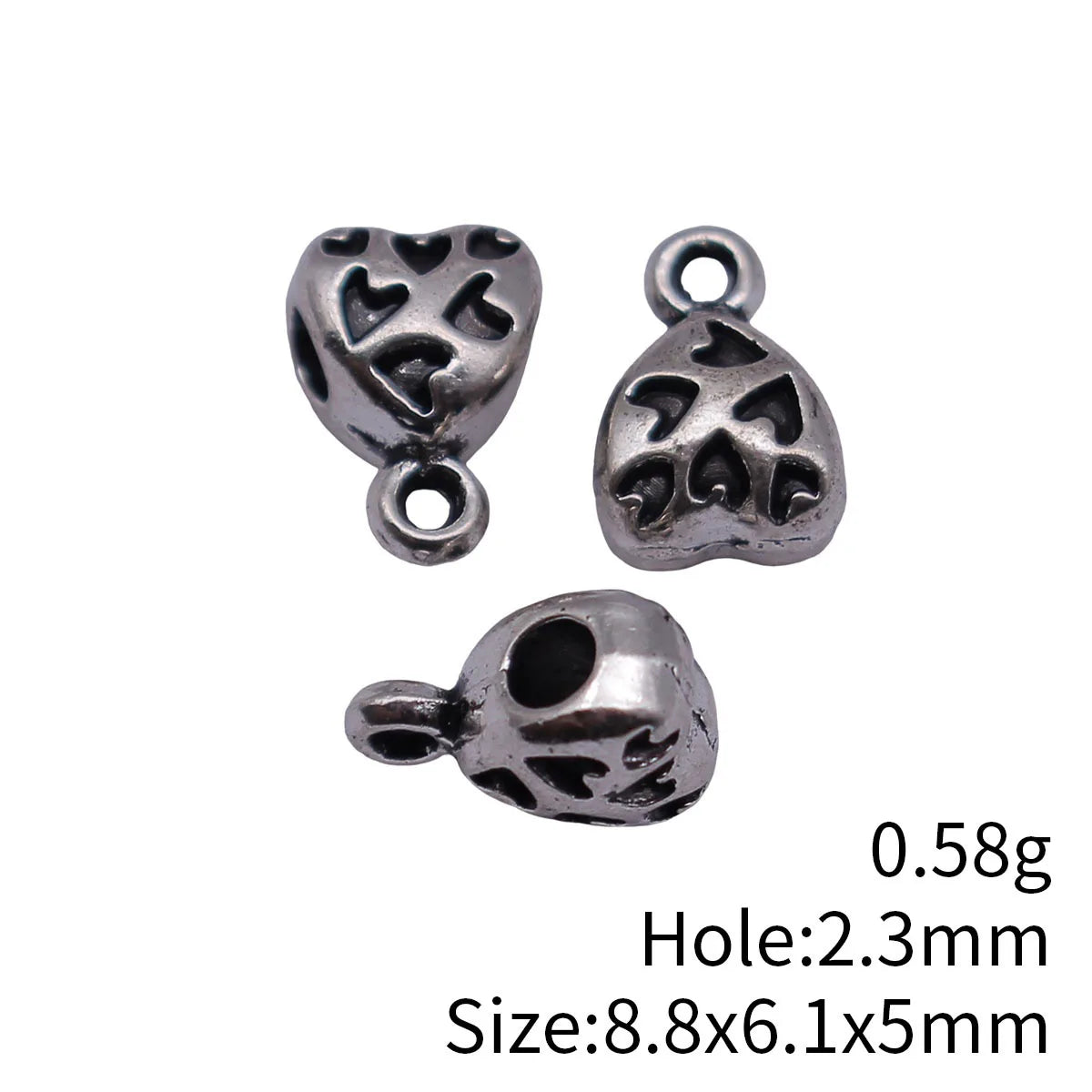 8.8x6.1x5mm 0.58g Antique Silver Zinc Alloy Heart Three Way Bail Bead Connector for Pendant Jewelry Making