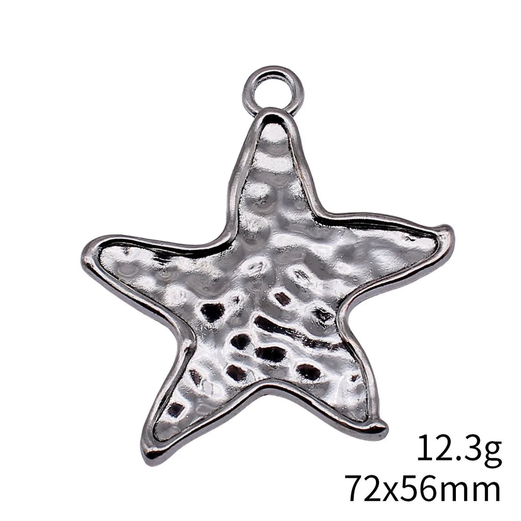 72x56mm 12.3g Antique Silver Zinc Alloy Hammered Starfish Charm Pendant for Beach Jewelry Making