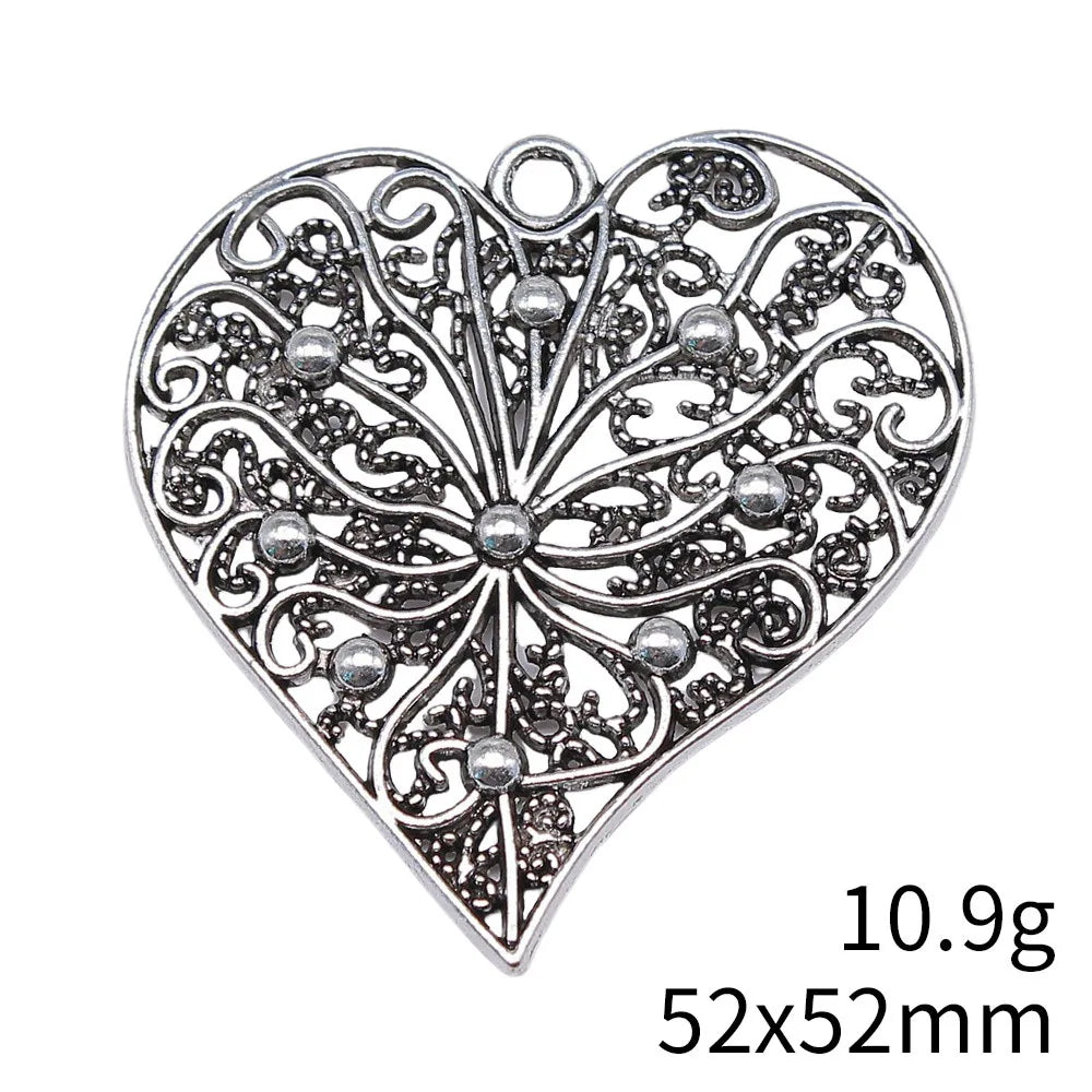 52x52mm 10.9g Antique Silver Zinc Alloy Openwork Heart Hollow Charm Pendant for DIY Necklace Earrings Jewelry