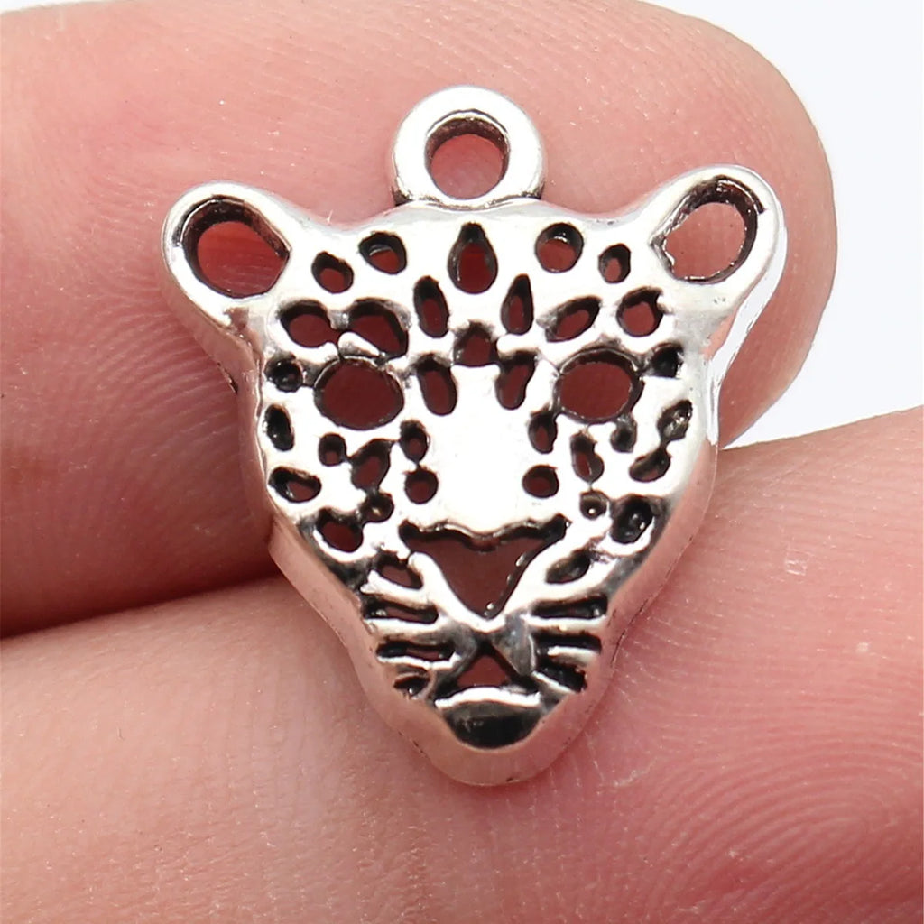 20x18mm 1.6g Antique Silver Zinc Alloy Hollow Leopard Head Charm Pendant for DIY Jewelry Making
