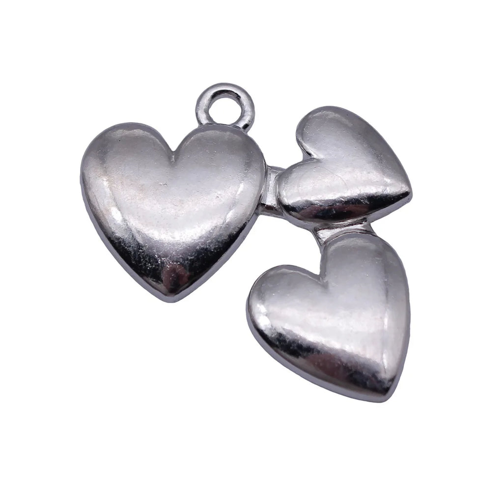 31x25mm 3.6g White K Color Zinc Alloy Three Heart Charm Pendant for DIY Necklace Bracelet Jewelry