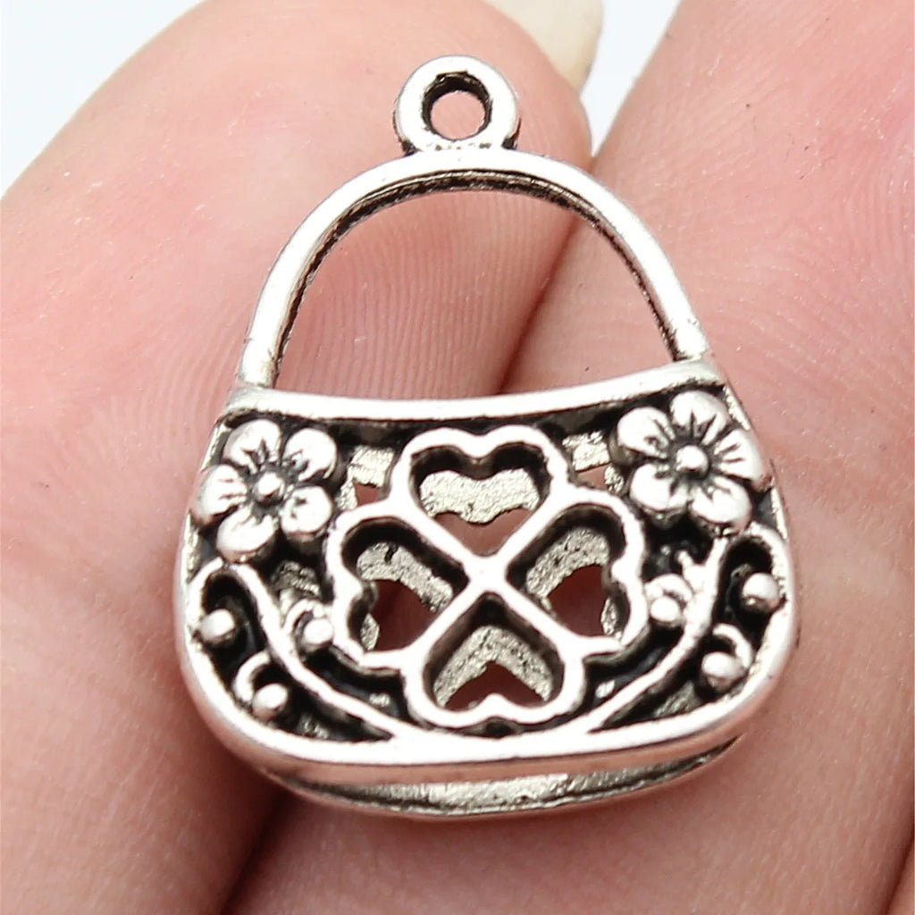 24x19mm 2.8g Antique Silver Zinc Alloy Four Leaf Clover Bag charm pendant for DIY jewelry making