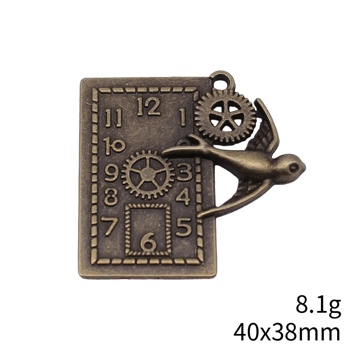 40x38mm 8.1g Antique Bronze Zinc Alloy Steampunk Swallow Gear Clock Charm Pendant for DIY Necklace