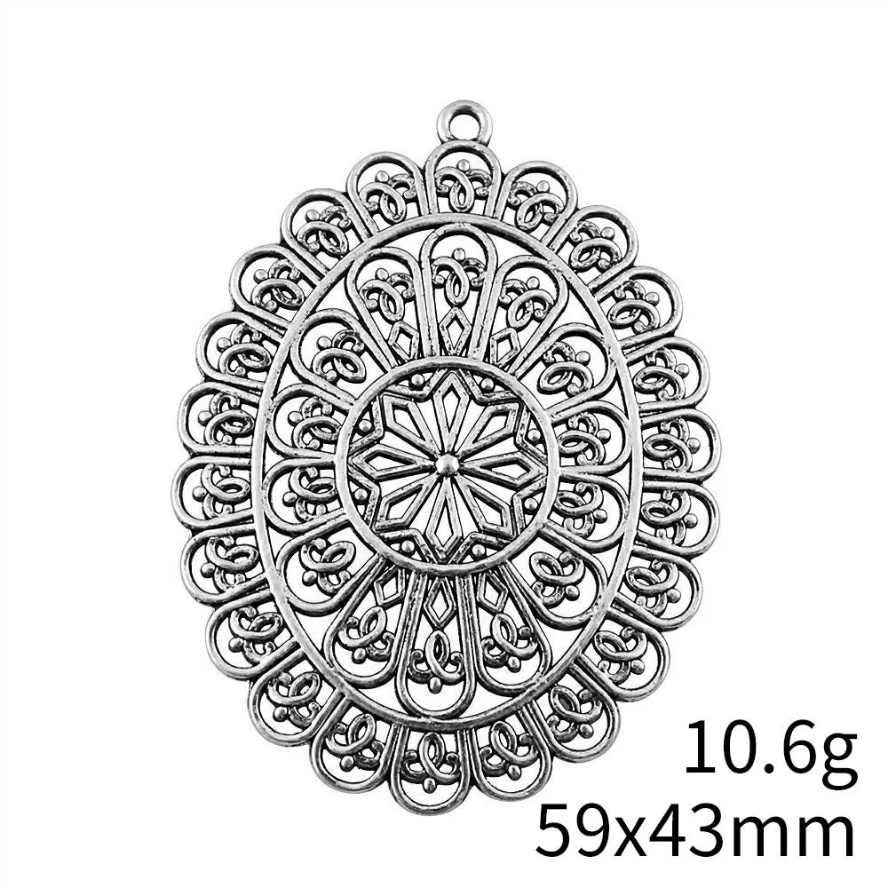 59x43mm 10.6g Antique Silver Zinc Alloy Mandala Pattern Charm Pendant for DIY Necklace Jewelry