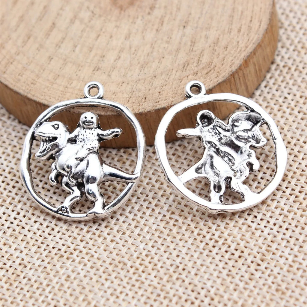 28x25mm 3.1g Antique Silver Zinc Alloy Tyrannosaurus Rider Charm Pendant for DIY Jewelry Making