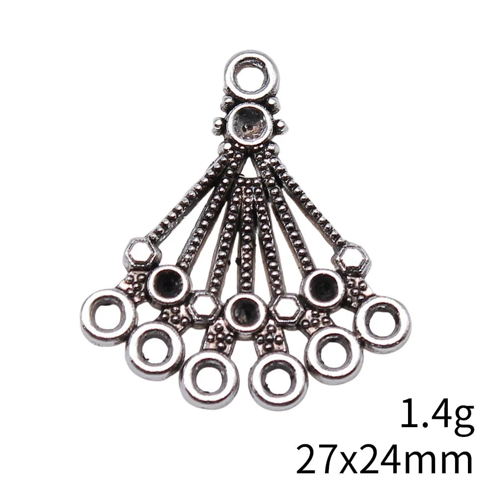 27x24mm 1.4g Antique Silver Zinc Alloy Fan Shape Multi-Hole Earring Connector Charm for DIY Earrings