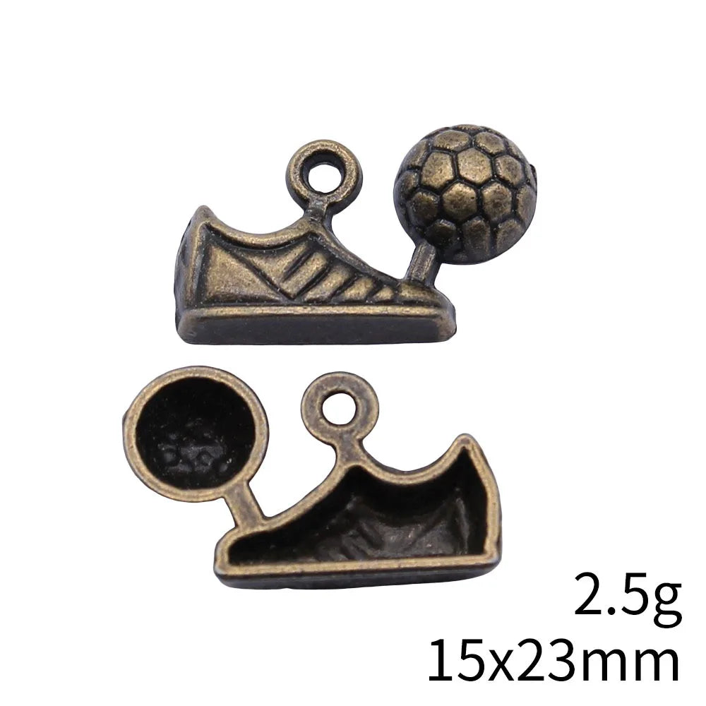 15x23mm 2.5g Antique Bronze Zinc Alloy Soccer Ball Sneakers Charm Pendant for Sports Jewelry Making
