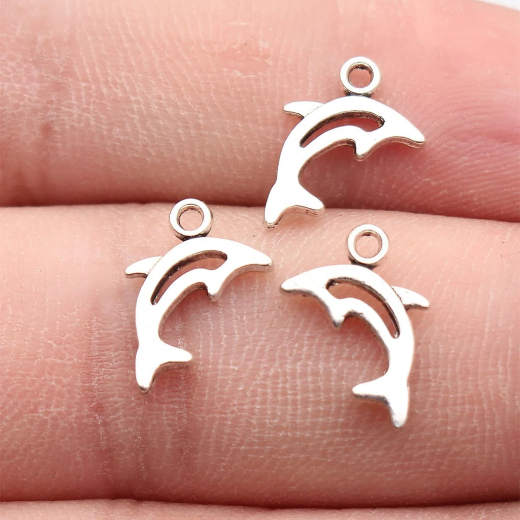 13x8mm 0.38g Antique Silver Zinc Alloy Hollow Dolphin small charm pendant for DIY bracelet necklace making