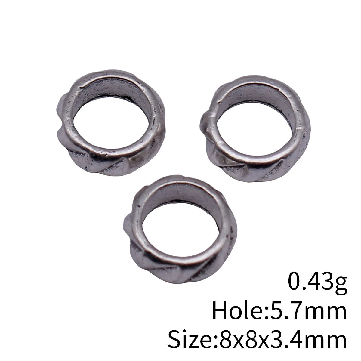 8x8x3.4mm 0.43g Antique Silver Zinc Alloy Textured Round Large Hole Spacer Beads for Bracelet Jewelry Making