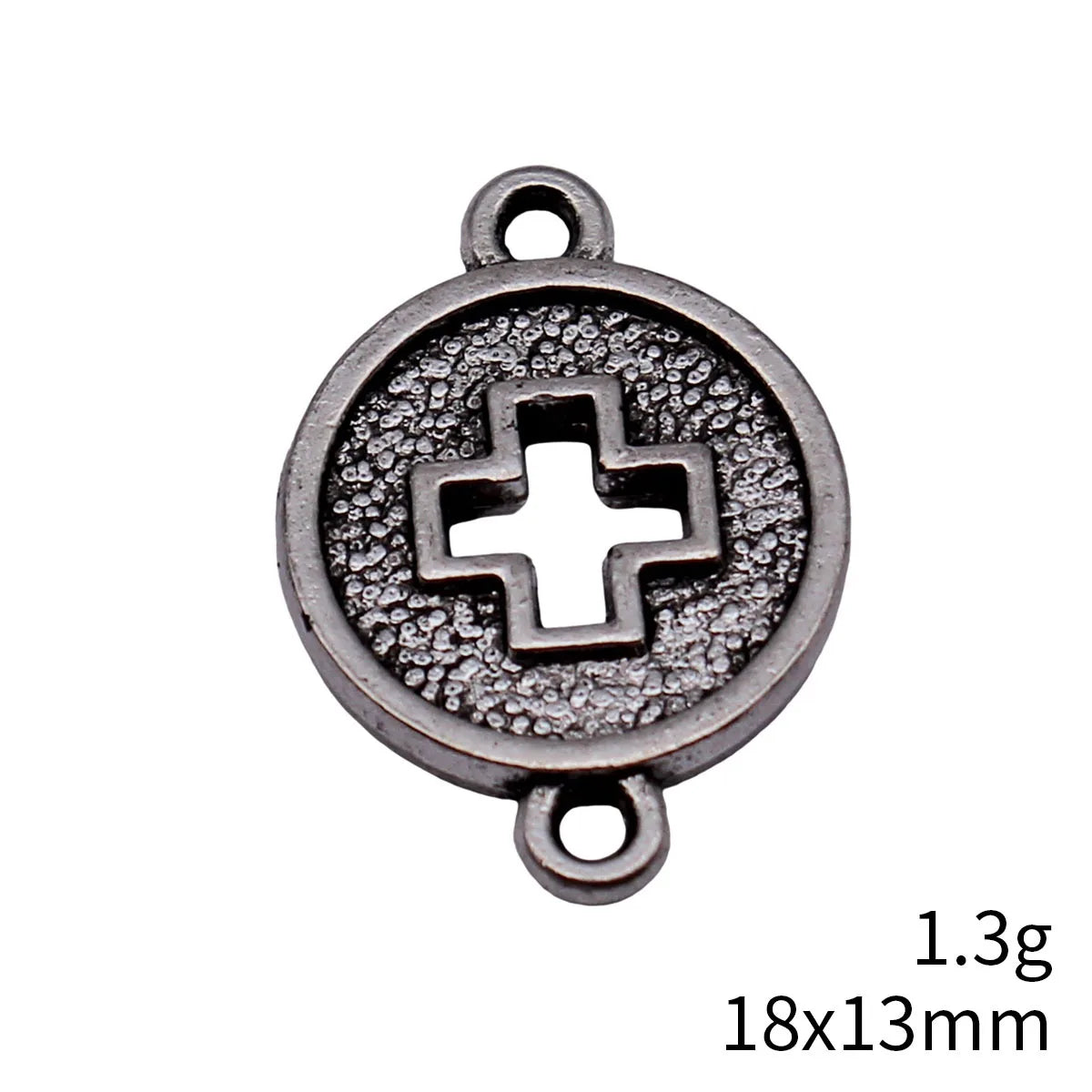 18x13mm 1.3g Antique Silver Zinc Alloy Cross Round Disc Hollow Double Sided Connector Charm for DIY Bracelet Making