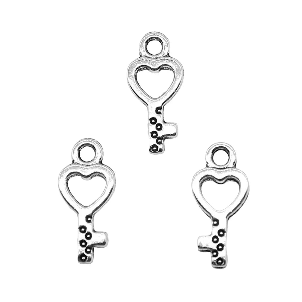 7x15mm 0.3g Antique Silver Zinc Alloy Key Charm Pendant for DIY Necklace Bracelet Jewelry Making