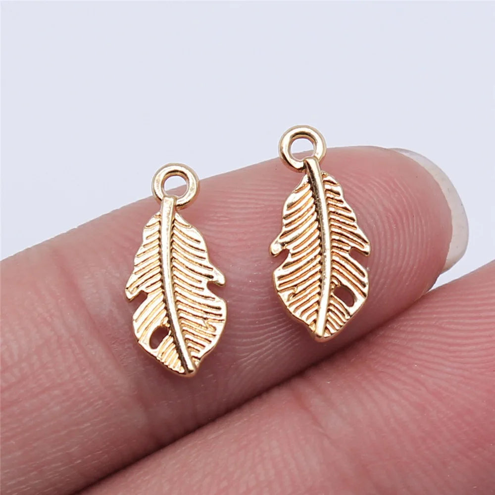 15x7mm 0.4g KC Gold Zinc Alloy Feather Charm Pendant for DIY Earrings Necklace Bracelet Making