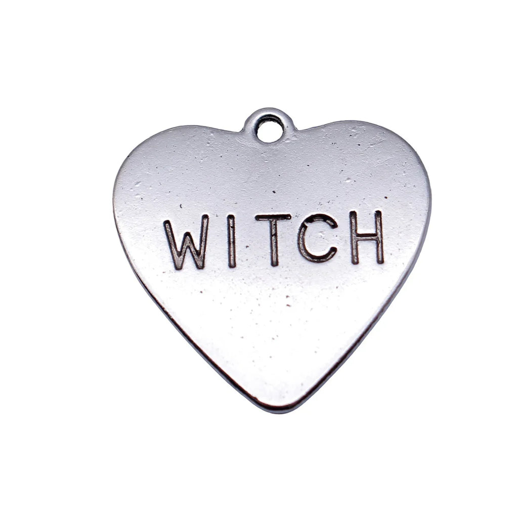 24x23mm 2.2g Antique Silver Zinc Alloy WITCH Heart Tag Charm Pendant for DIY Necklace Jewelry Making