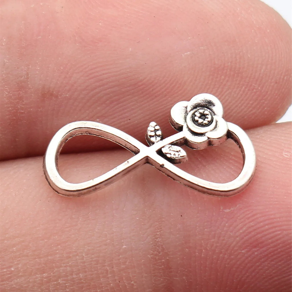 20x10mm 0.66g Antique Silver Zinc Alloy Flower Infinity Symbol Connector Charm for DIY Bracelet Making