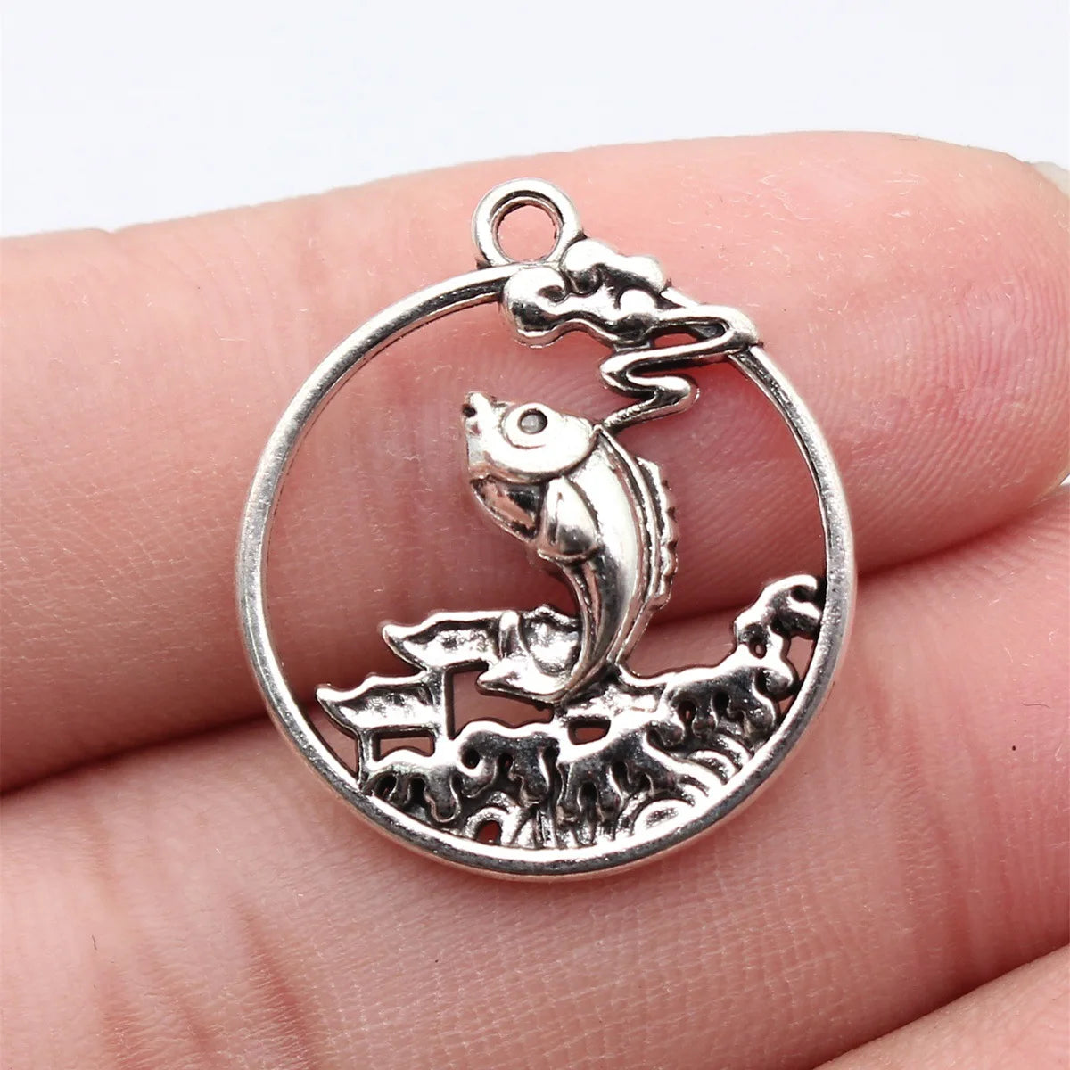 25x22mm 2.5g Antique Silver Zinc Alloy Koi Fish Charm Pendant for DIY Necklace Bracelet Jewelry Making