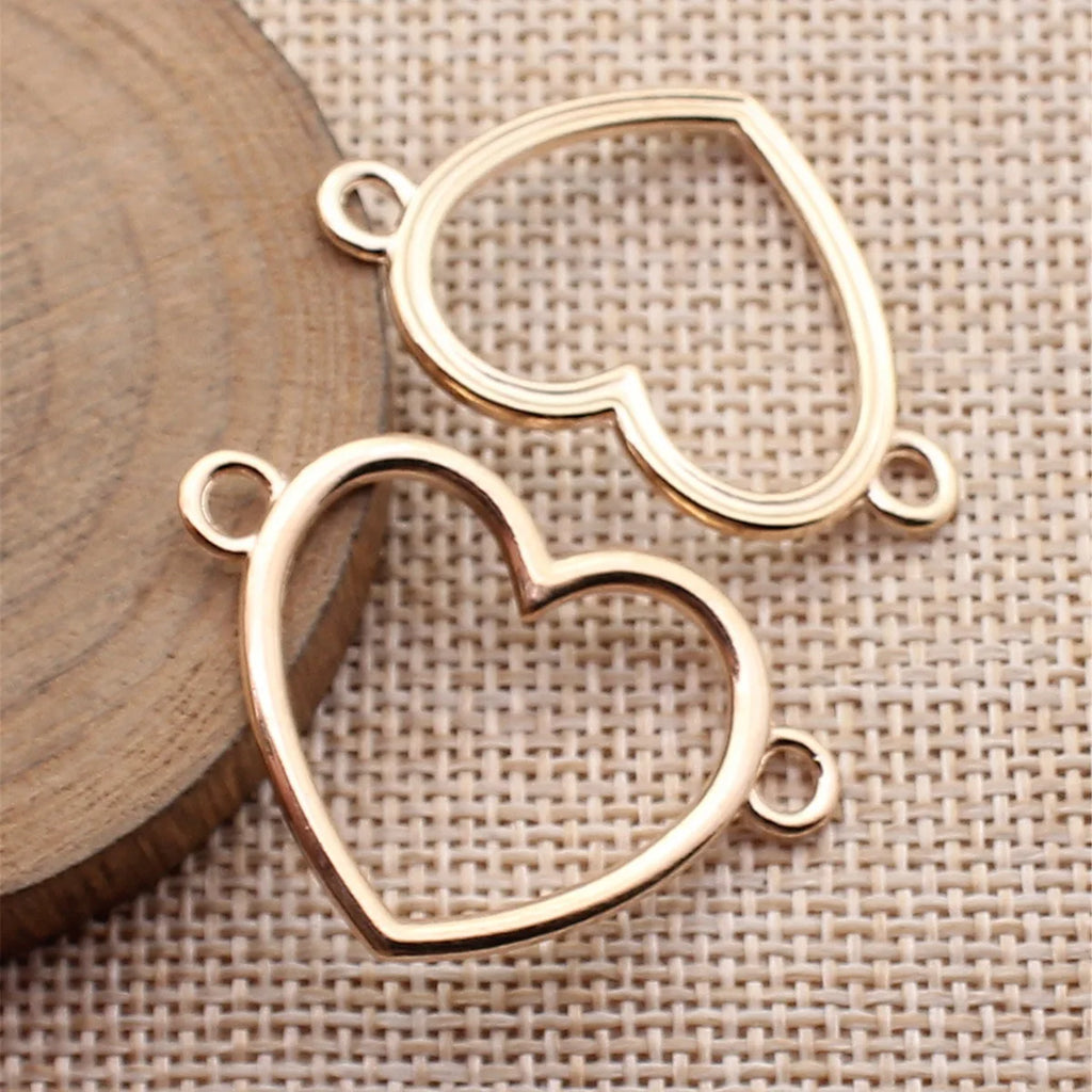 38x27mm 2.1g Multicolor Zinc Alloy Hollow Heart Connector Charm for DIY Bracelet Necklace Jewelry