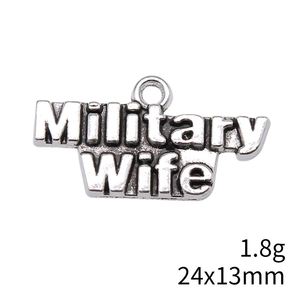 24x13mm 1.8g Multicolor Zinc Alloy Military Wife Word Plate Charm Pendant for DIY Jewelry Making