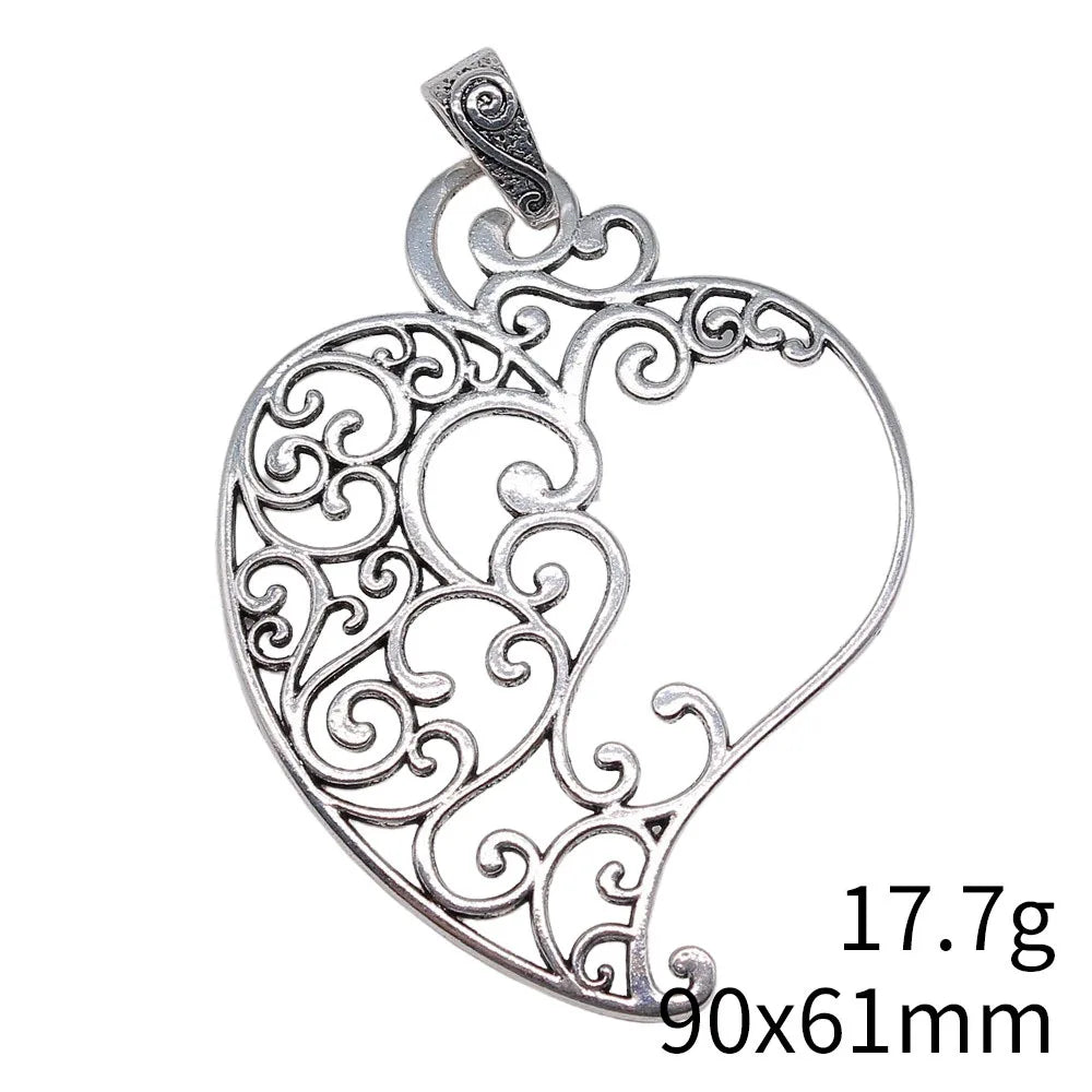 90x61mm 17.7g Antique Silver Zinc Alloy Carved Heart Charm Pendant for DIY Necklace Jewelry Making
