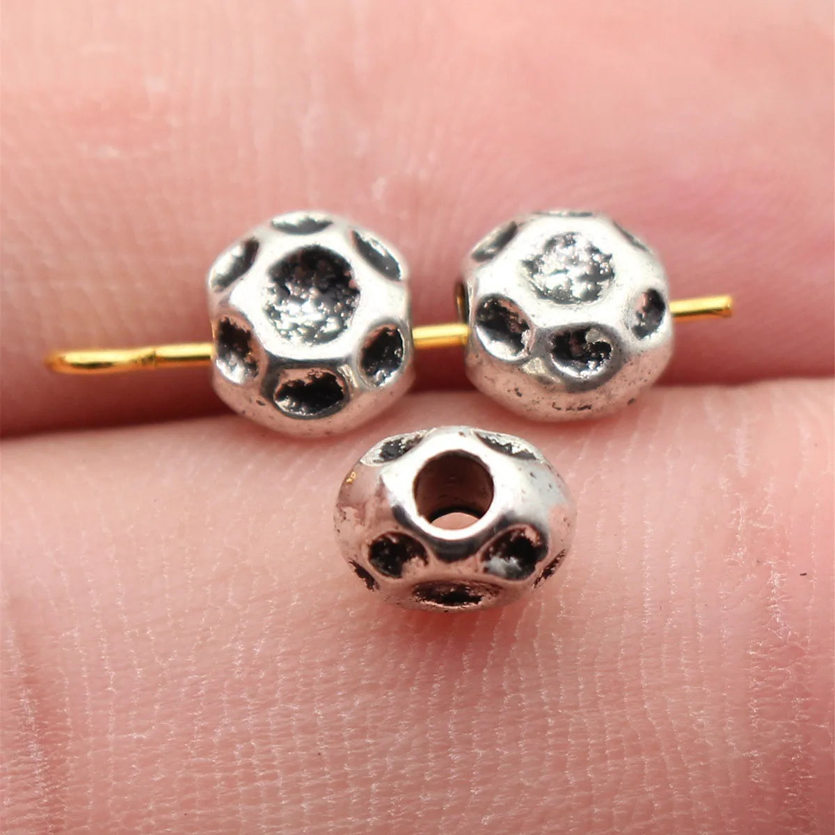 7.6x6.8x4.9mm 0.77g Antique Silver Zinc Alloy Hammered Round Spacer Beads for DIY Bracelet Jewelry Making