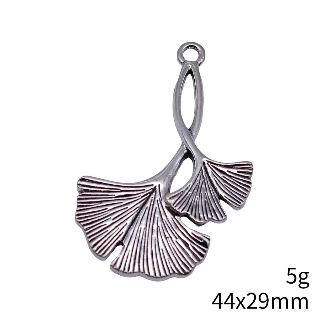 44x29mm 5g Antique Silver Zinc Alloy Ginkgo Leaf Charm Pendant for Botanical Jewelry Making