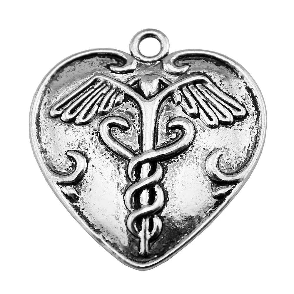 42x40mm 8.5g Antique Silver Zinc Alloy Caduceus Medical Symbol Charm Pendant for DIY Jewelry Making