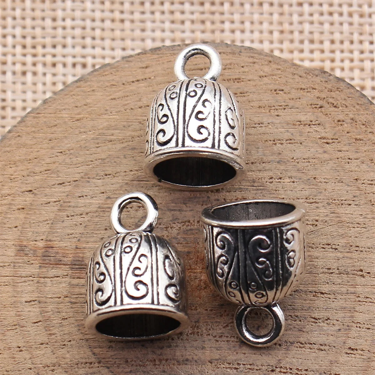 18x13x13mm 3g Antique Silver Zinc Alloy Carved Floral Tassel Cap End Bead for DIY Earrings Necklace