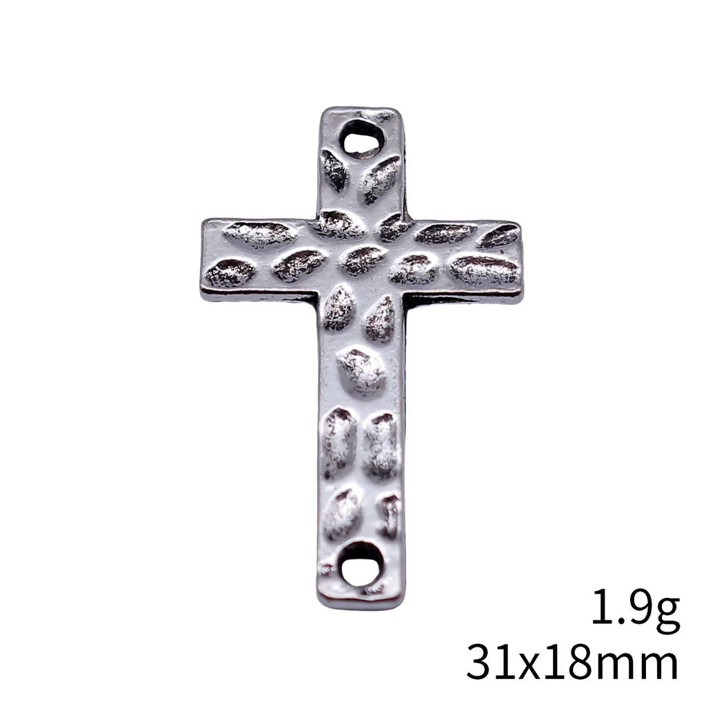 31x18mm 1.9g Antique Silver Zinc Alloy Hammered Cross Connector Charm for DIY Bracelet Necklace