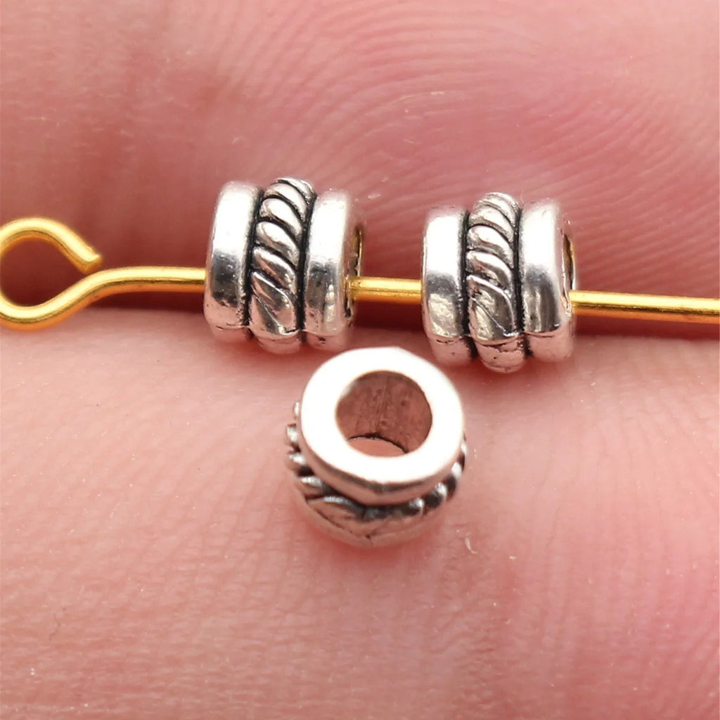 5x5x4.2mm 0.27g Antique Silver Zinc Alloy Rope Texture Spacer Beads for DIY Bracelet and Necklace Making
