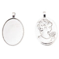 Oval Woman Profile Cabochon Pendant Settings in Two Antique Finishes view 6