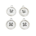 Antique Silver Round Four Hole Button Pendant Charm view 3