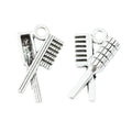 Crossed Comb And Brush Charm In Antique Silver and Light Gold Metal Finish view 5