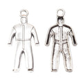 Coverall Worker Figure Pendant Charm in Antique Silver view 3