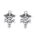 RN Caduceus Nursing Symbol Pendant Charm in Antique Silver view 3
