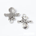 Softball Word And Ball Charm In Antique Bronze and Antique Silver Metal Finish view 5