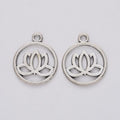 Round Lotus Detailed Metal Charm in 2 Finishes for Crafting view 6