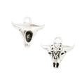 Longhorn Bull Skull Pendant Charm in Antique Silver Tone view 3