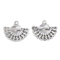 Detailed Double Folding Fan Metal Charm in Antique Silver Tone view 3