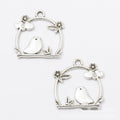 Bird In Floral Frame Metal Charm In 4 Finish Options view 9