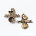 Softball Word And Ball Charm In Antique Bronze and Antique Silver Metal Finish view 4