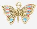 Large Enamel Butterfly Pendant in Three Antique Metal Finishes view 5