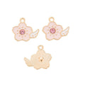 Pink Enamel Winged Flower Alloy Charm With Gold Tone Edge view 3