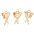 Crossed Comb And Brush Charm In Antique Silver and Light Gold Metal Finish view 6